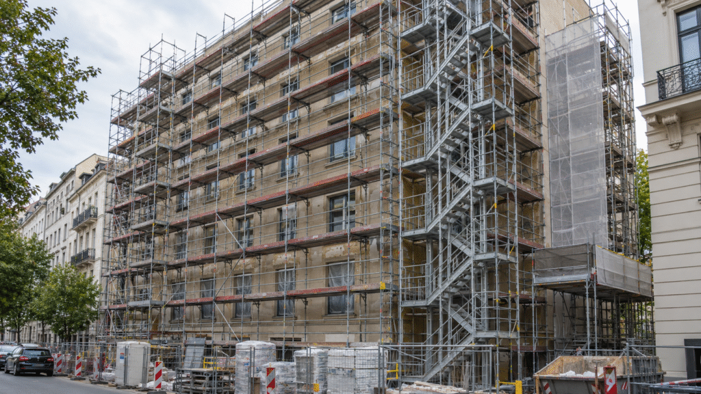 Verschiedene Gerüsttypen an einer Baustelle in Berlin