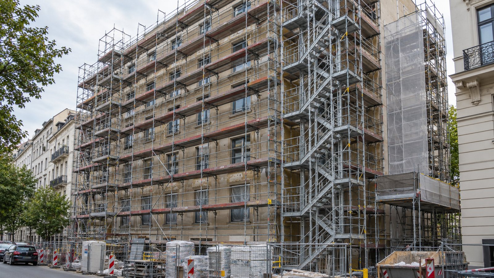 Verschiedene Gerüsttypen an einer Baustelle in Berlin